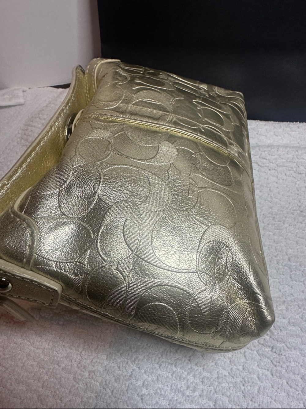 Coach Gold Metallic Signature Wristlet Clutch - Picture 7 of 13
